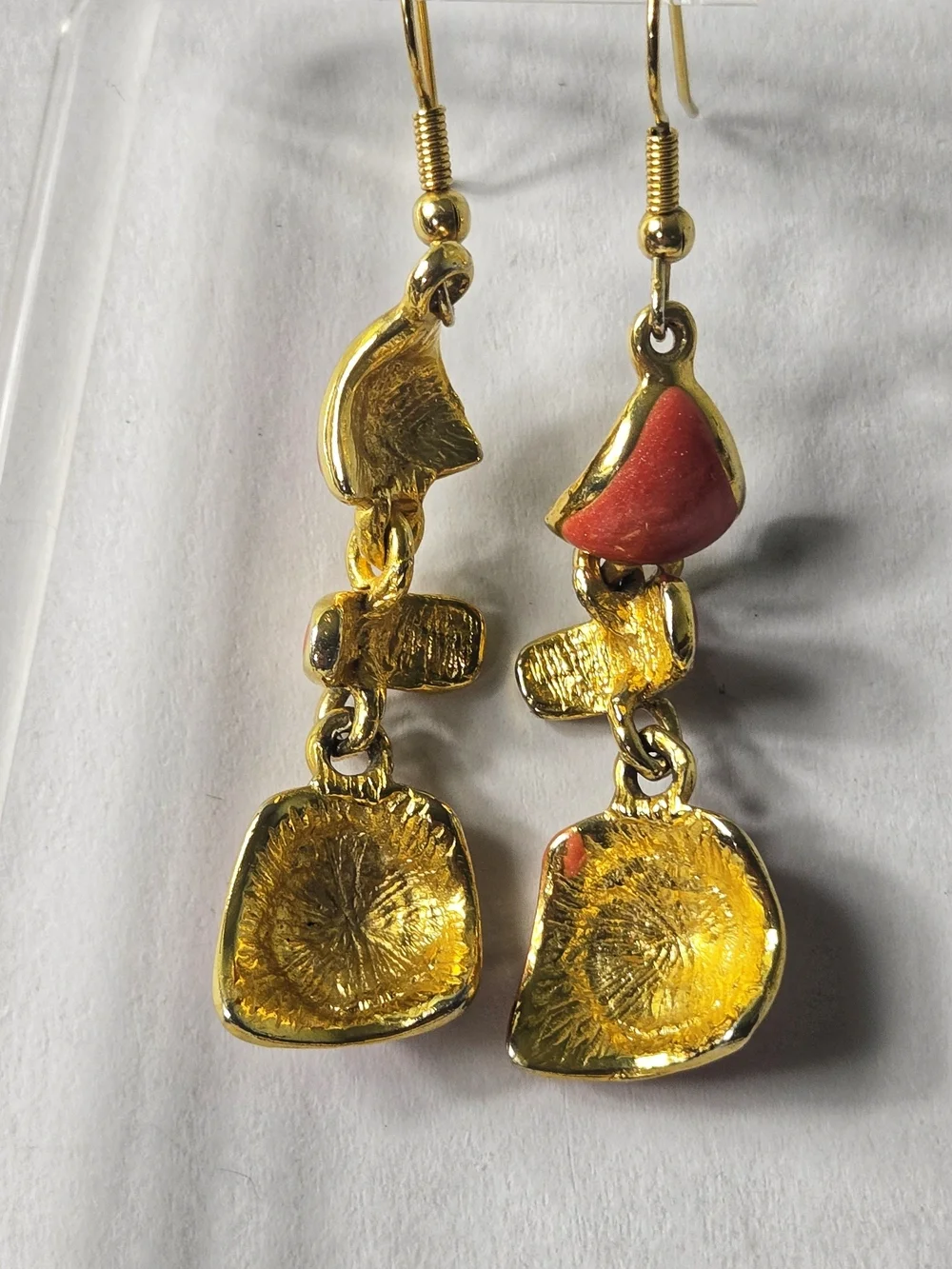 Vintage Gold-Tone Orange Enamel Dangle Earrings